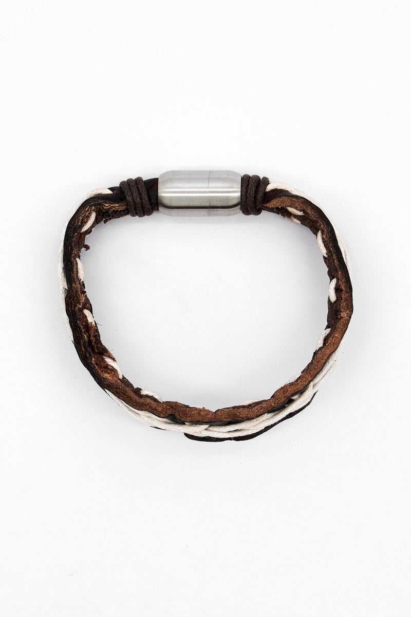 Steeltime Men Leather String Bracelet, Brown - Image 4