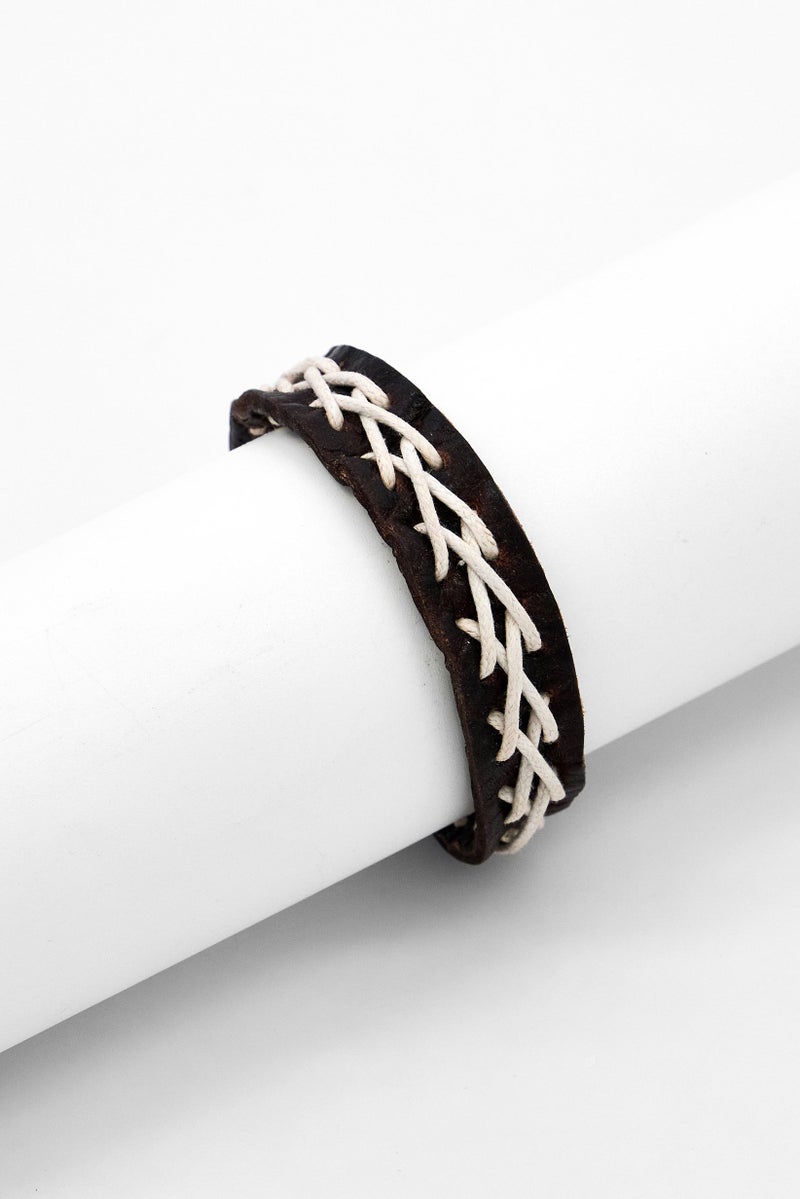 Steeltime Men Leather String Bracelet, Brown - Image 1