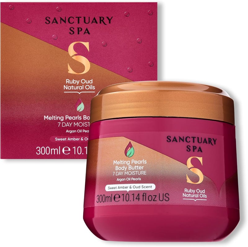 Sanctuary Spa Ruby Oud Melting Pearl Body Butter with Shea Butter Argan Oil No Mineral Oil Cruelty Free Vegan Body Moisturiser for Women 300g