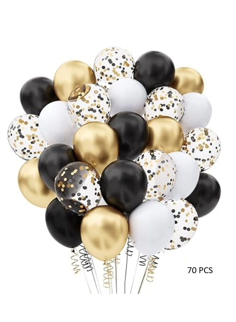 Boxwoods 70 PCS Of Chrome Gold White Black Balloon With Confetti For Birthday Anniversary Graduation And New Year Eve Celebration Party - Image 1