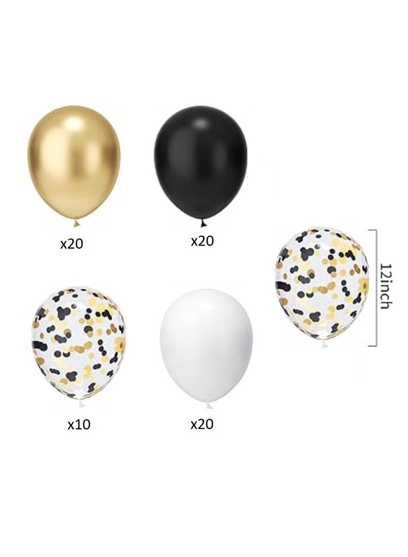 Boxwoods 70 PCS Of Chrome Gold White Black Balloon With Confetti For Birthday Anniversary Graduation And New Year Eve Celebration Party - Image 2