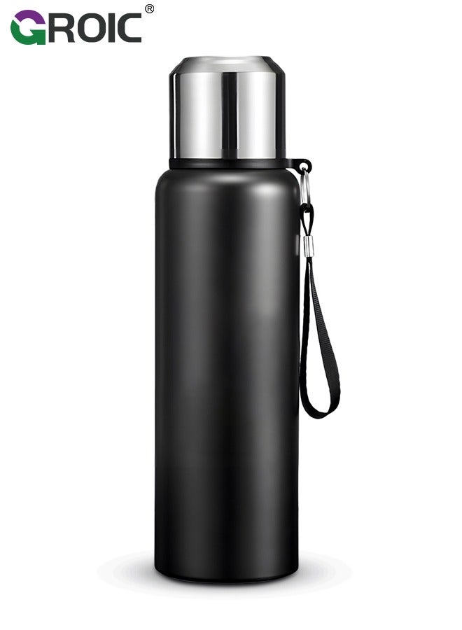 GROIC زجاجة مياه رياضية سعة 27 أونصة، زجاجة مياه من الفولاذ المقاوم للصدأ مع غطائين معزولين للحفاظ على الماء الساخن والبارد، زجاجة مياه رياضية ذات فوهة واسعة للمشي لمسافات طويلة وركوب الدراجات والرياضة - Image 1