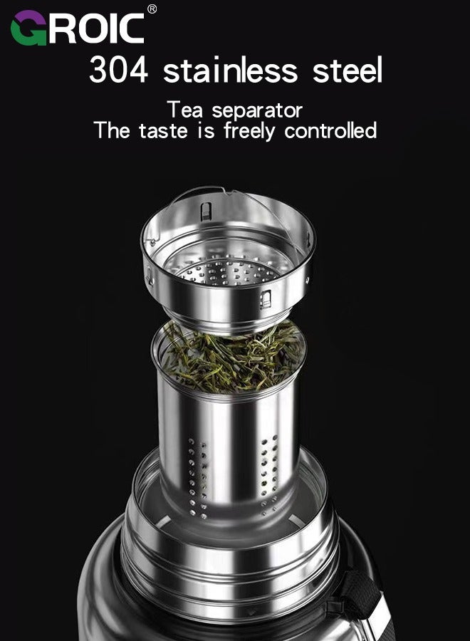 GROIC زجاجة مياه رياضية سعة 27 أونصة، زجاجة مياه من الفولاذ المقاوم للصدأ مع غطائين معزولين للحفاظ على الماء الساخن والبارد، زجاجة مياه رياضية ذات فوهة واسعة للمشي لمسافات طويلة وركوب الدراجات والرياضة - Image 3