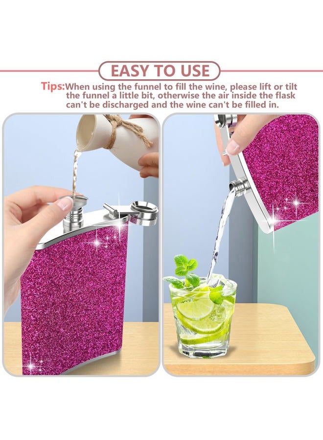 KIKISML Hip Flask, KIKISML 8Oz Flask for Liquor Stainless Steel Spirit Flask with Never-Lose Cap and Funnel Leakproof Thin Portable Metal Flask for Camping Outdoor Activitie Wedding Party Gift, Hot Pink - Image 4
