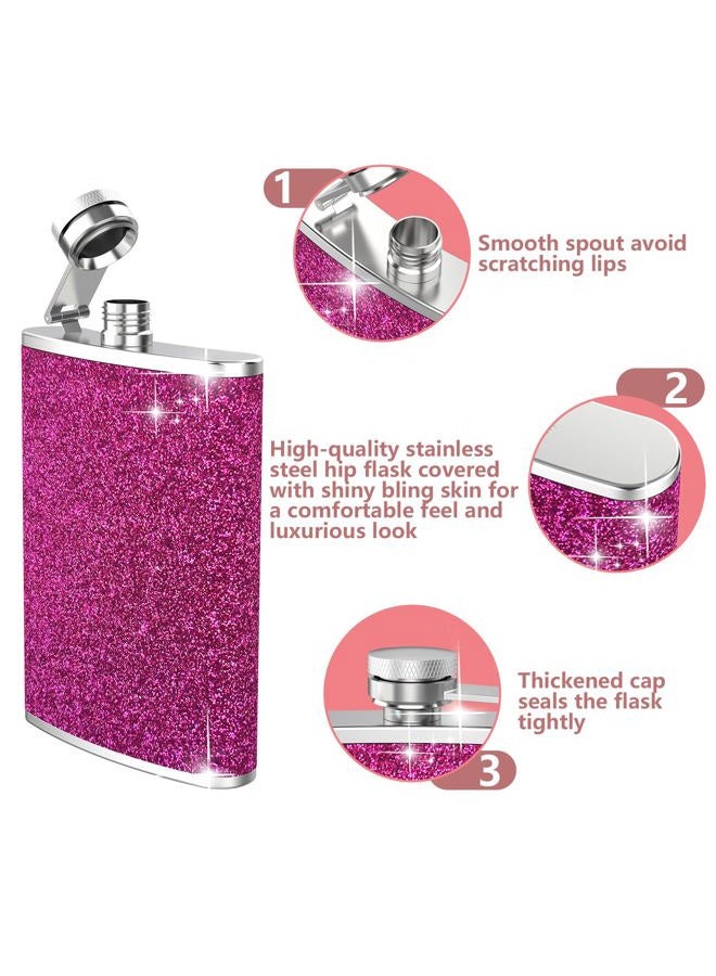 KIKISML Hip Flask, KIKISML 8Oz Flask for Liquor Stainless Steel Spirit Flask with Never-Lose Cap and Funnel Leakproof Thin Portable Metal Flask for Camping Outdoor Activitie Wedding Party Gift, Hot Pink - Image 3