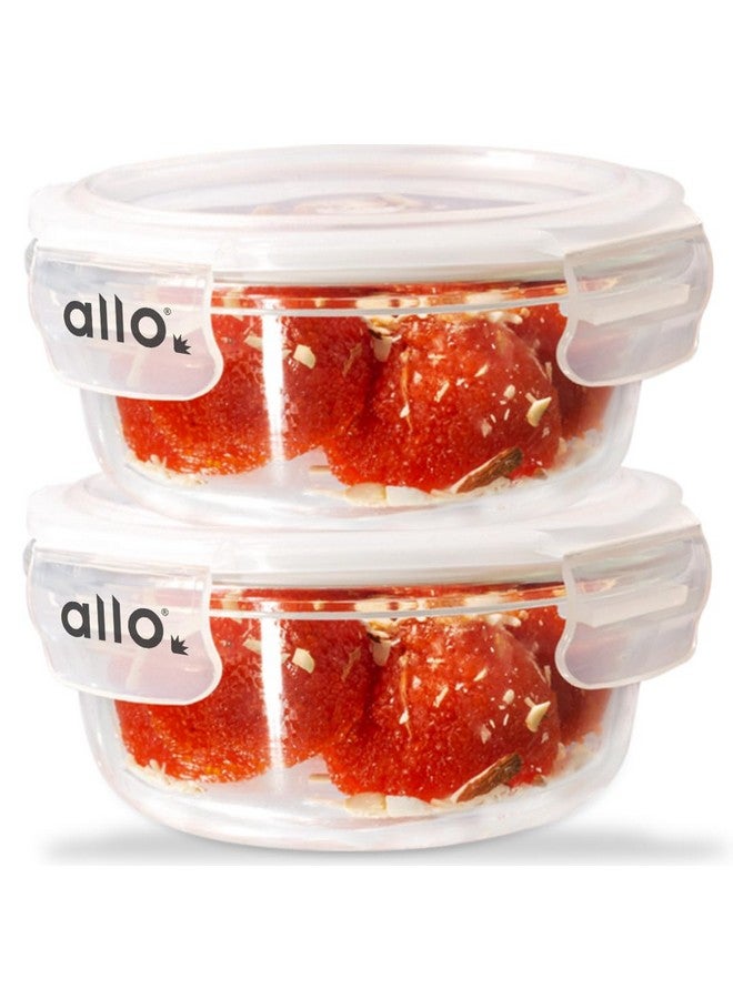 Allo Food Safe Borosilicate Glass Containers with Lids, 450°C Oven Microwave Safe Containers, Meal Prep Borosilicate Glass Food Storage Containers for Kitchen, 400ml x 2, Round - Image 1