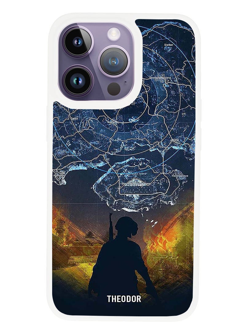 Theodor Protective Case Anti Scratch Shock Proof Cover For APPLE IPHONE 14 PRO MAX Pubgy Map (White Bumper) - Image 1