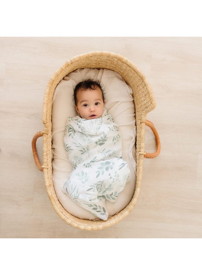 Pondering Pine Pondering Pine Organic Muslin Swaddle Blanket and Hat Set - Baby Receiving Blanket Neutral - Soft Organic Cotton and Natural Bamboo Blend, Boho Eucalyptus Leaves, Birth Announcement Card, 47" x 47"  - Image 2