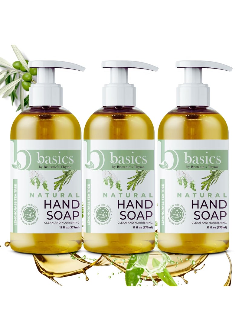 Brittanie's Thyme - Brittanies Thyme Basics Natural Olive Oil Hand Soap Lemongrass Tea Tree  12 fl oz Pack of 3  Cruelty Free Vegan No Synthetic Additives No Sulfates Paraben Free Phthalate Free - Image 1