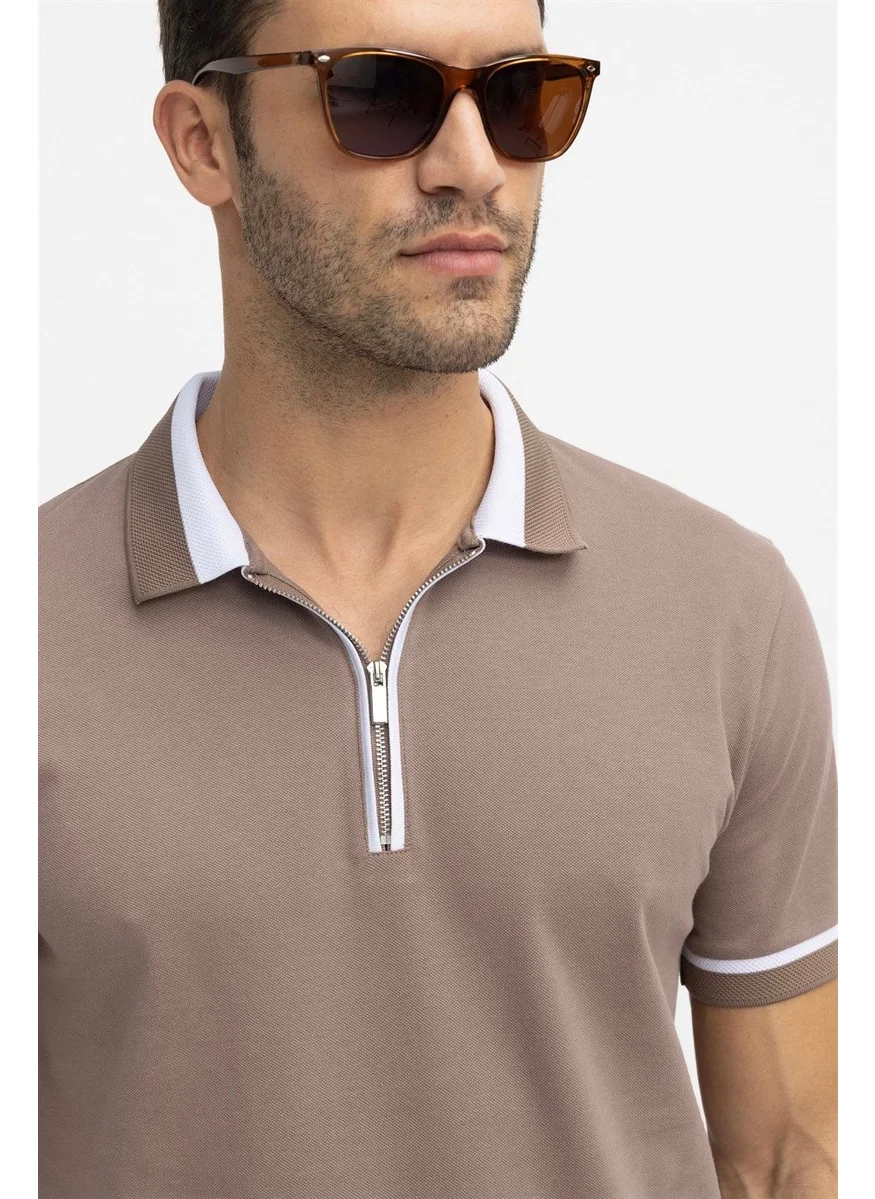 تودورس Men's Polo Neck Slim Fit Cotton Zipper Pique T-Shirt