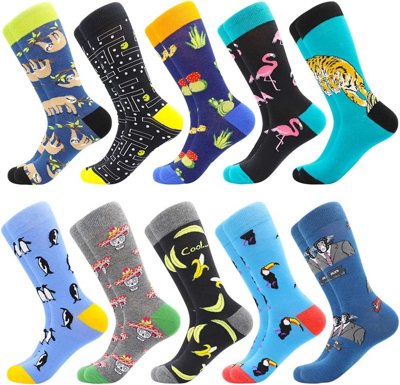 BISOUSOX Mens Dress Socks Funny Fun Colorful Crazy Funky Crew Socks for Men Novelty Happy Cotton Size 9-12 - Image 1