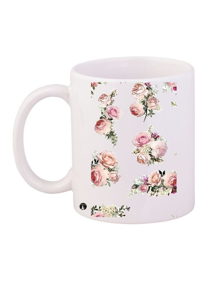 RYN Rose Printed Coffee Mug White/Pink/Green 11ounce
