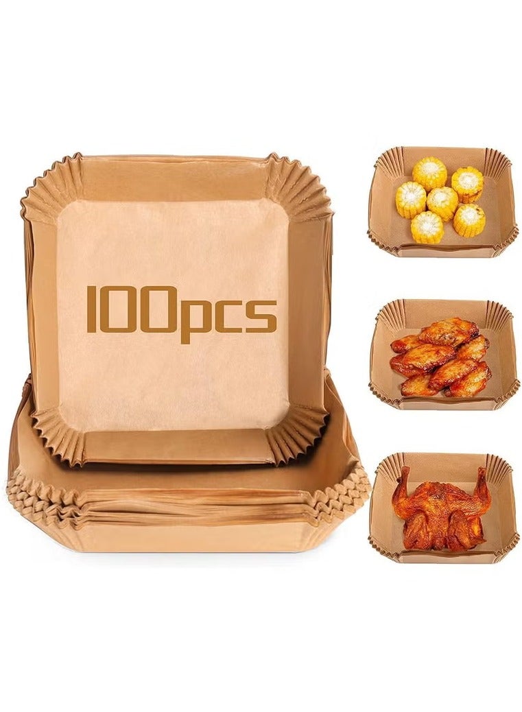 ورق قلي هوائي، 100 قطعة، صحي، ورق غير لاصق للمقالي الكهربائية، شكل مربع، ورق زبدة للخبز والتحميص في فرن الميكروويف ومقلاة القلي - Image 1