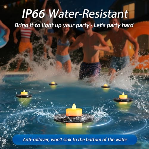 GGNOO Solar Floating Pool Lights, 5-Pack Solar-Powered Float Candles Lamps Tea Light for Pond Party Garden Backyard Outdoor Decor - Image 4