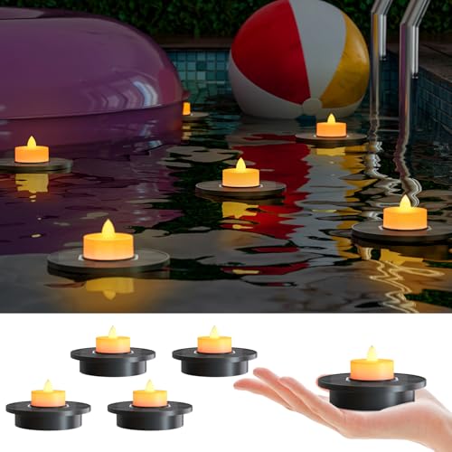 GGNOO Solar Floating Pool Lights, 5-Pack Solar-Powered Float Candles Lamps Tea Light for Pond Party Garden Backyard Outdoor Decor - Image 1