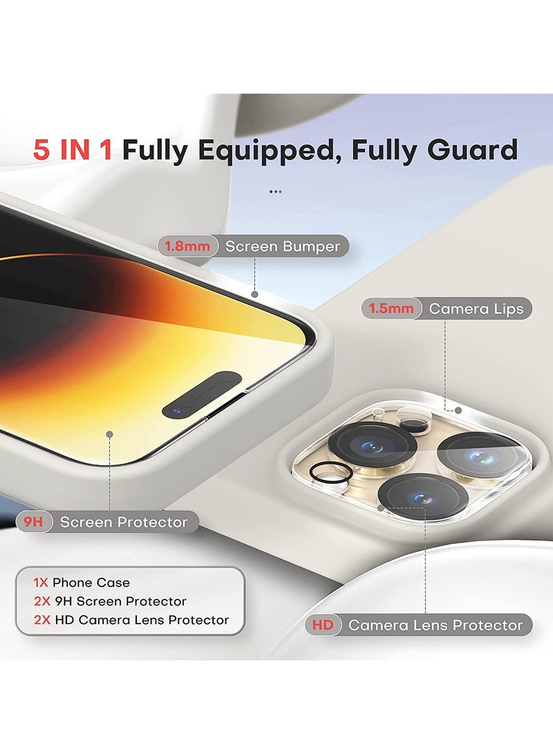 ELTRAZONE [5 in 1] for iPhone 14 pro max Case, with 2 Pack Screen Protector + 2 Pack Camera Lens Protector, Slim Liquid Silicone Phone Case 6.7 Inch, [Anti-Scratch] [Drop Protection], Stone - Image 2