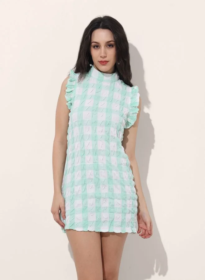 Women Regular Fit Textured Round Neck Sleeveless Bodycon Dress