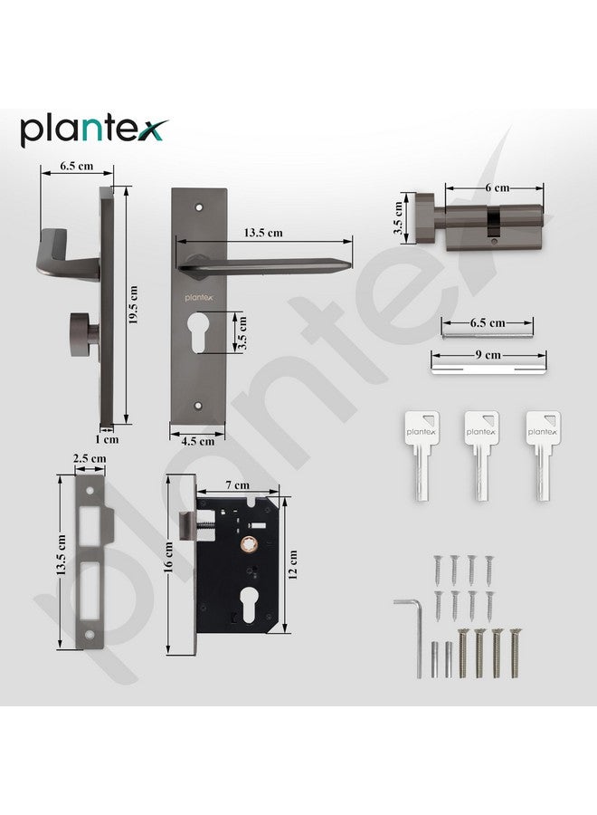 plantex Plantex Heavy-Duty Door Lock Set - Main Door Lock Handle Set/ 6-Lever Lock Mechanism with 3 Year of Warranty/Mortise Lock with 3 Keys, Brass Lock Body & Cylinder(8105 -Satin Black)  - Image 2