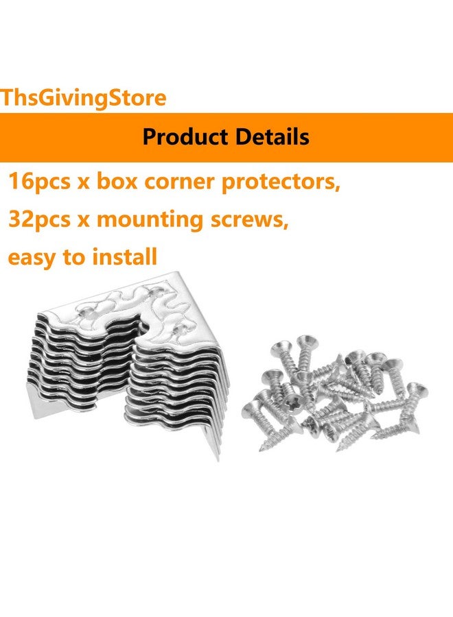 ThsGivingStore 16 قطعة واقيات زوايا الطاولة، حراس زوايا الأثاث المعدنية الفضية القديمة الزخرفية، 0.98x0.98x0.35 بوصة وسادات الزوايا صندوق واقي الزوايا الزخرفية - Image 4
