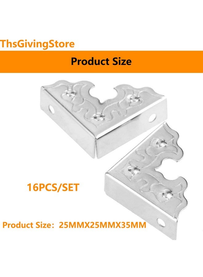 ThsGivingStore 16 قطعة واقيات زوايا الطاولة، حراس زوايا الأثاث المعدنية الفضية القديمة الزخرفية، 0.98x0.98x0.35 بوصة وسادات الزوايا صندوق واقي الزوايا الزخرفية - Image 2