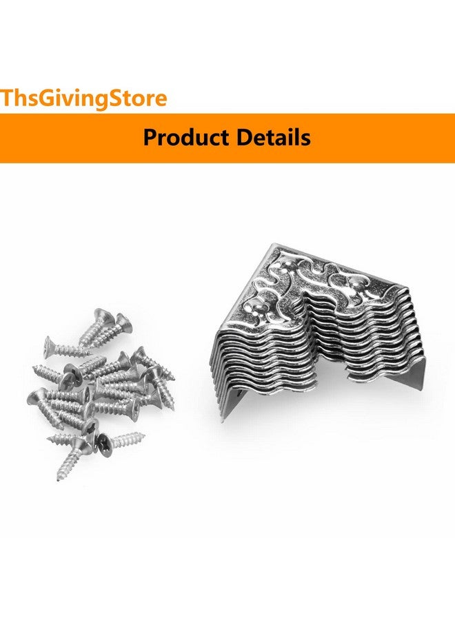 ThsGivingStore 16 قطعة واقيات زوايا الطاولة، حراس زوايا الأثاث المعدنية الفضية القديمة الزخرفية، 0.98x0.98x0.35 بوصة وسادات الزوايا صندوق واقي الزوايا الزخرفية - Image 5