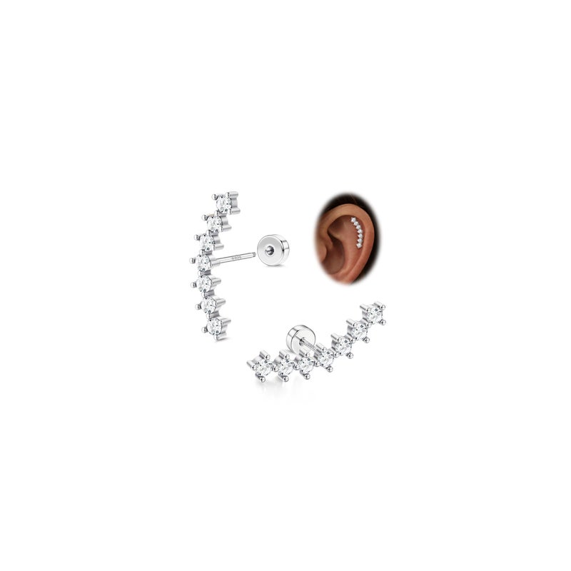 LOYALLOOK 925 Sterling Silver Flat Back Stud Earrings for Women Hypoallergenic | Silver Cartilage Earrings for Sensitive Ears | Helix Conch Tragus Piercing Jewelry 20G - Image 1