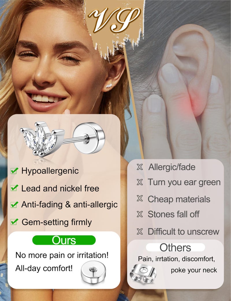 LOYALLOOK 925 Sterling Silver Flat Back Stud Earrings for Women Hypoallergenic | Silver Cartilage Earrings for Sensitive Ears | Helix Conch Tragus Piercing Jewelry 20G - Image 4