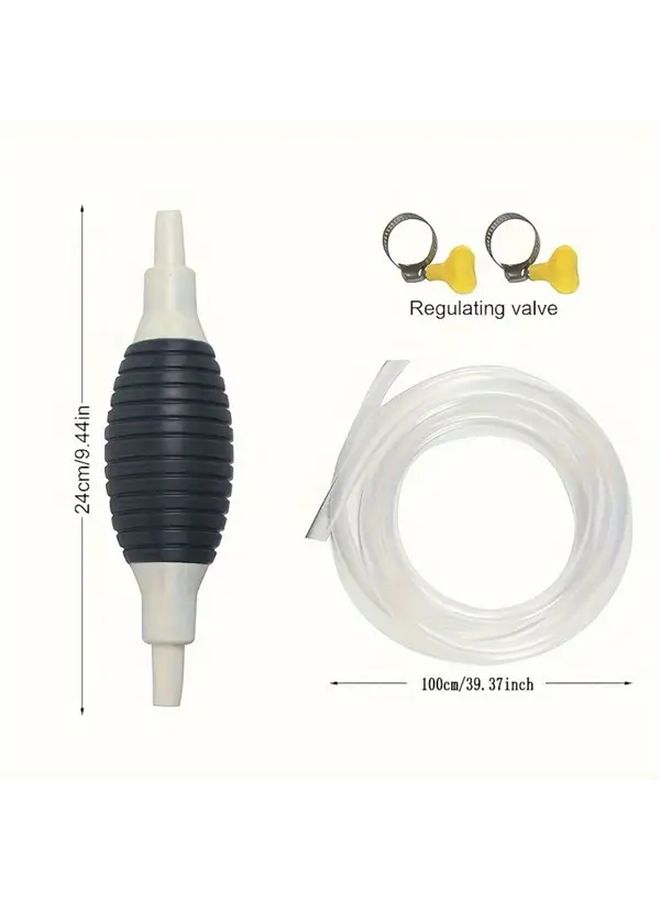 1 Set Manual Fluid Transfer Pump Hand Siphon With 39.37 Inch Hose And Two Valves For Gasoline Diesel Water Fuel Extractor Drain Car Boat Tank Emergency Pump Black - Image 3