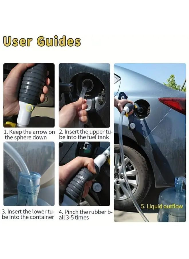 1 Set Manual Fluid Transfer Pump Hand Siphon With 39.37 Inch Hose And Two Valves For Gasoline Diesel Water Fuel Extractor Drain Car Boat Tank Emergency Pump Black - Image 5