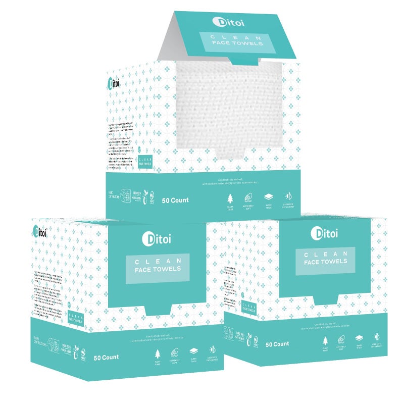Ditoi Face Towels, 10"Ã—12" Disposable Face Towel, Face Towelettes XL, Ultra Soft Makeup Remover Dry Wipes, Thick Face Towel for Cleansing, 150 Count (3 Pack) - Image 1