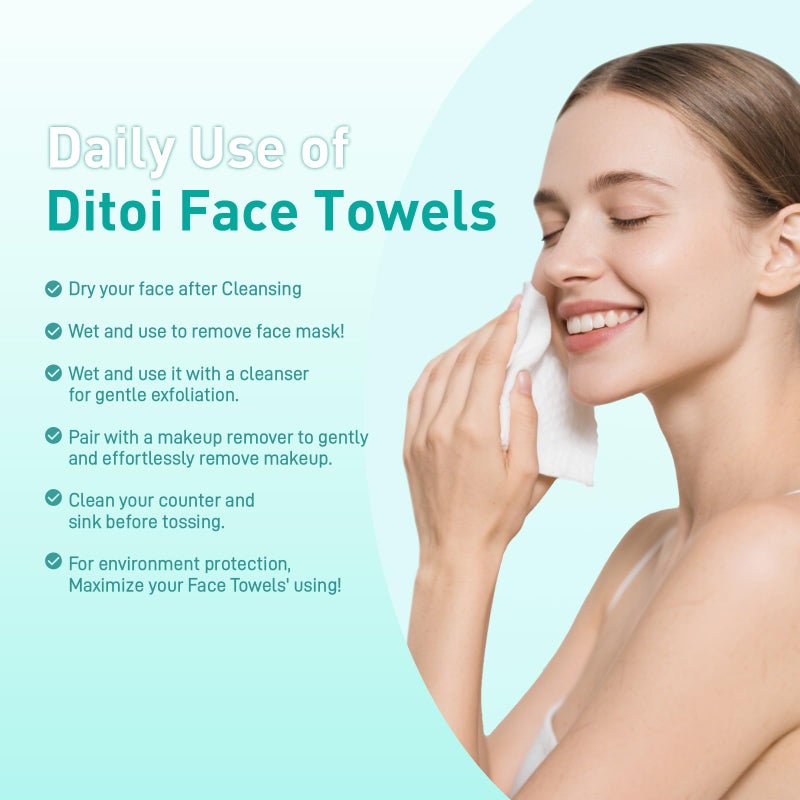 Ditoi Face Towels, 10"Ã—12" Disposable Face Towel, Face Towelettes XL, Ultra Soft Makeup Remover Dry Wipes, Thick Face Towel for Cleansing, 150 Count (3 Pack) - Image 2