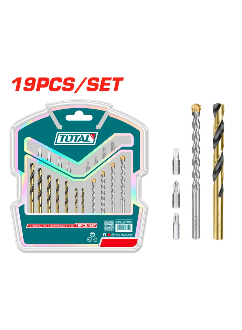 TOTAL Total 19 Pcs  Drill Bits & Screwdriver Bits Set  Tacsdb1901