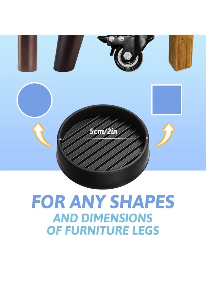 4Pcs 2 x 2 Inch Non Slip Furniture Pads, Round Rubber Caster Cups Furniture Feet Chair Leg Caps, Table Leg Floor Protectors Mute Bed Frame Wheel Stoppers with Anti-Slip Strip, Black - Image 2