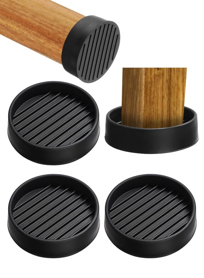 4Pcs 2 x 2 Inch Non Slip Furniture Pads, Round Rubber Caster Cups Furniture Feet Chair Leg Caps, Table Leg Floor Protectors Mute Bed Frame Wheel Stoppers with Anti-Slip Strip, Black - Image 1