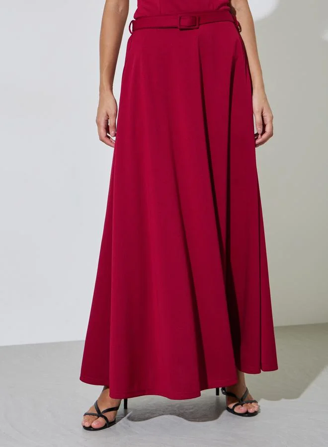 ستايلي Red A-Line Maxi Skirt with Belt