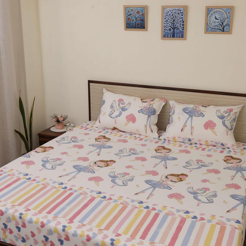 Bhoomi Impex Bed Sheets Brushed Microfiber Princess Girl with Heart Patterned Sheet Pillowcase Sets_Single 68x90 Inch - Image 2