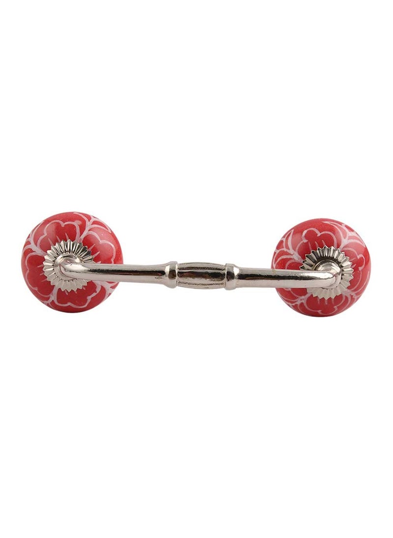 Indian-Shelf IndianShelf 1 Pack Ceramic Red Drawer Pulls T Bar Vintage Kitchen Cabinet Handles Silver Hardware 4 Hole to Hole Dresser Door Handle BH158CK10 