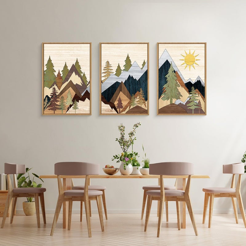 Ausril Mountain Pine Tree Framed Canvas Wall Art Set, Nature Wilderness Illustration Wall Decor, Woodcut Forest Wall Painting, Mid Century Modern Art Print for Living Room Bedroom Office 16"x24"x3 - Image 4