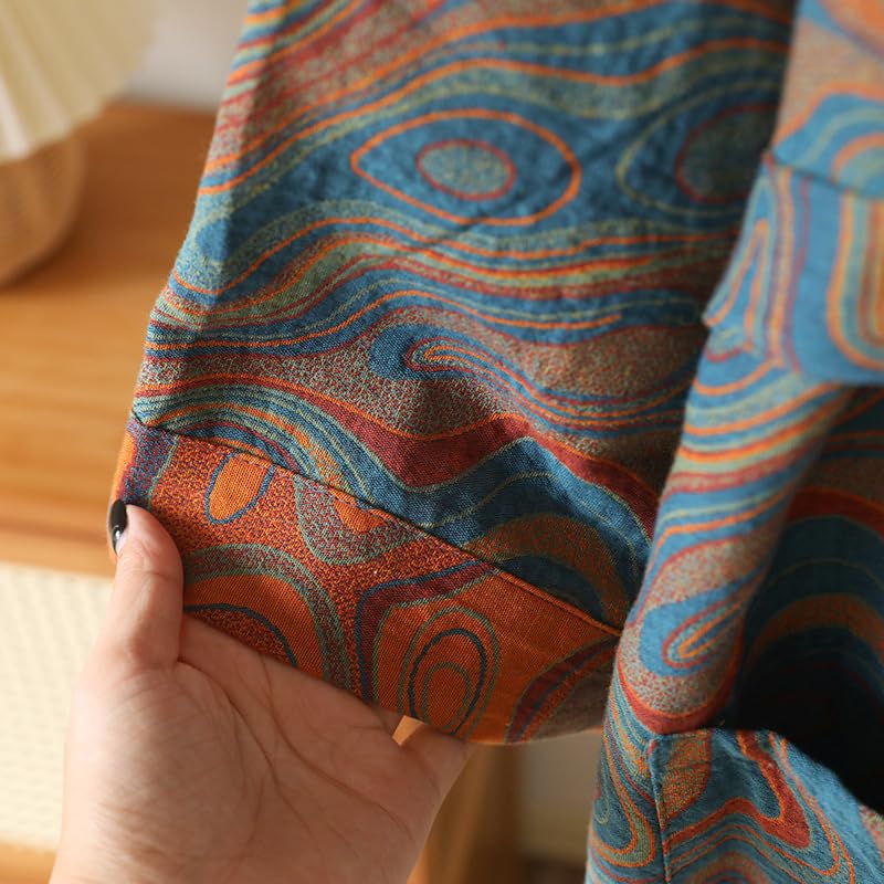 PEWRESLORS Yarn-dyed Cotton Japanese Kimono Bathrobe Loose Sleepwear Retro Yukata Robe for Women, L, Blue-green - Image 5