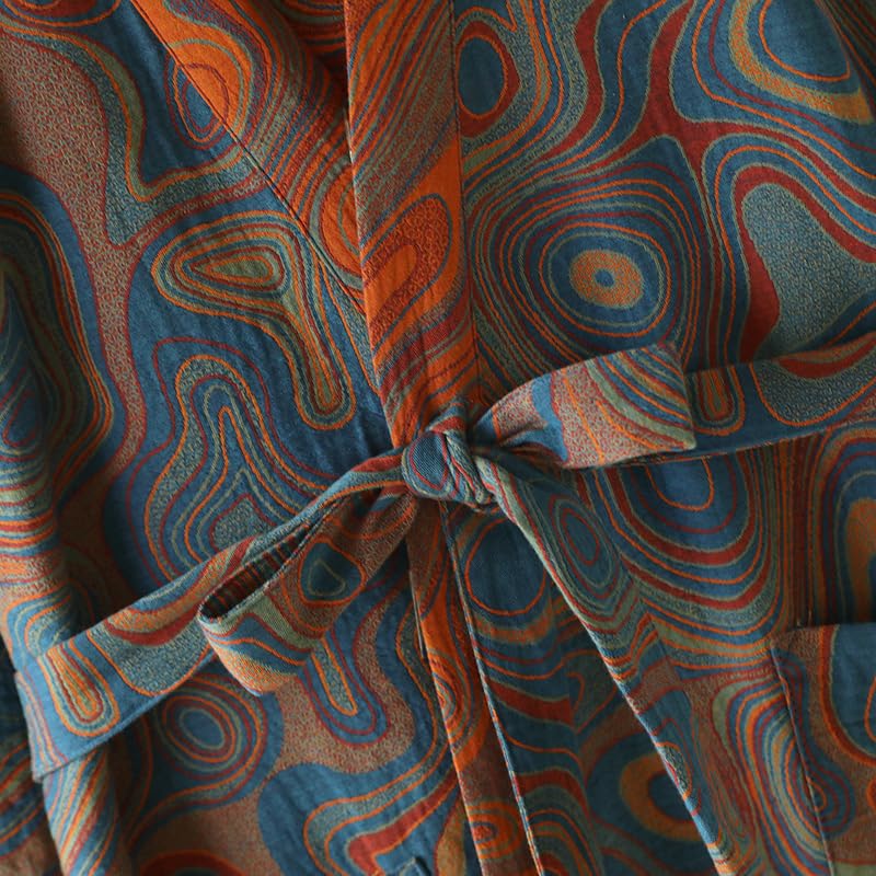 PEWRESLORS Yarn-dyed Cotton Japanese Kimono Bathrobe Loose Sleepwear Retro Yukata Robe for Women, L, Blue-green - Image 3