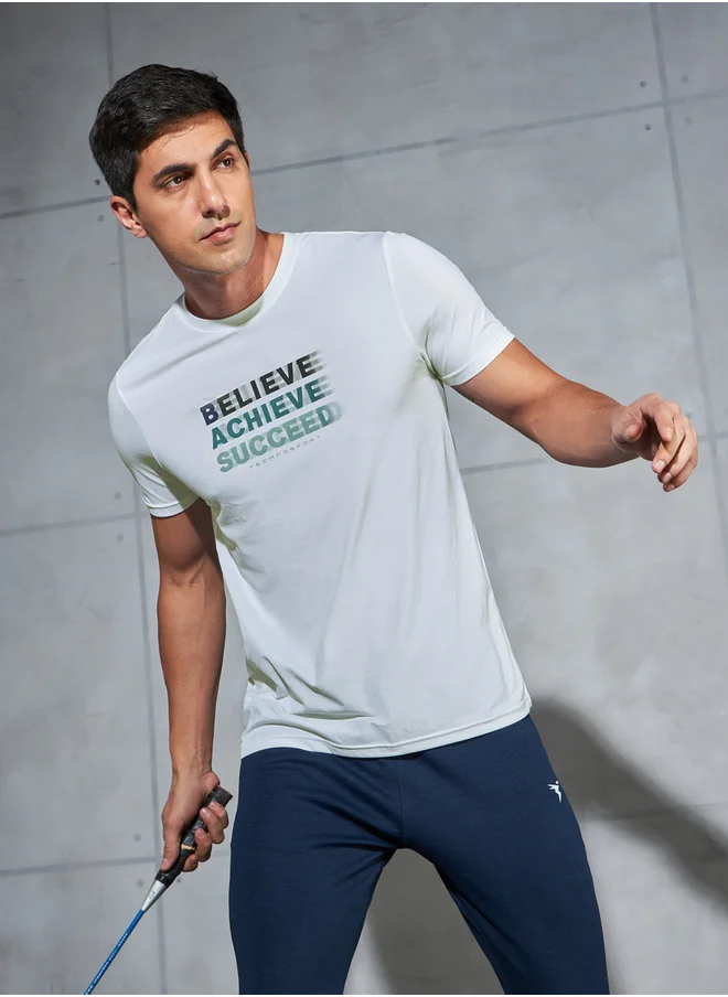 Technosport Slogan Print 4-Way Stretch Slim Fit T-Shirt