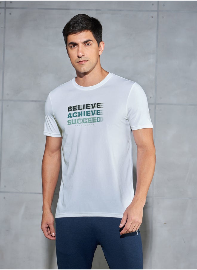 Technosport Slogan Print 4-Way Stretch Slim Fit T-Shirt  - Image 2