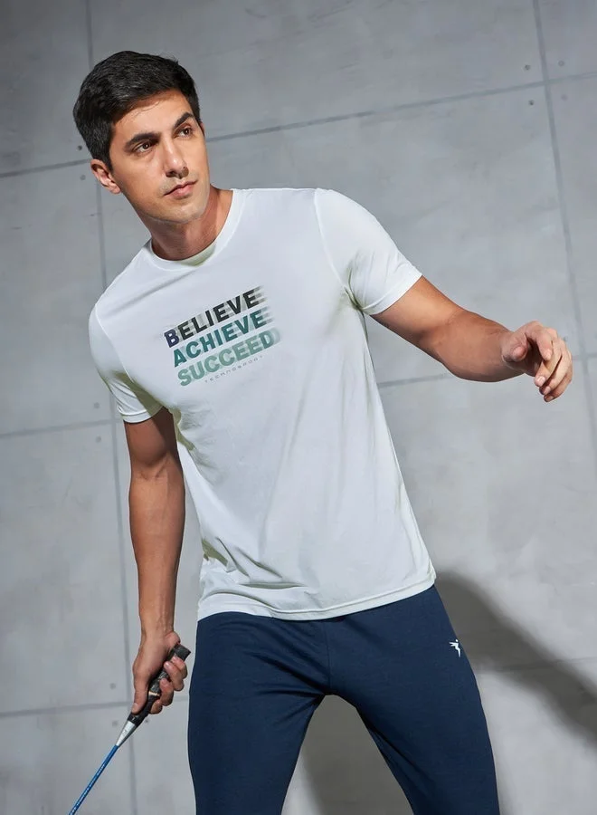 Technosport Slogan Print 4-Way Stretch Slim Fit T-Shirt