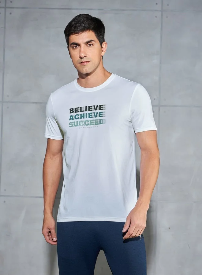 Technosport Slogan Print 4-Way Stretch Slim Fit T-Shirt