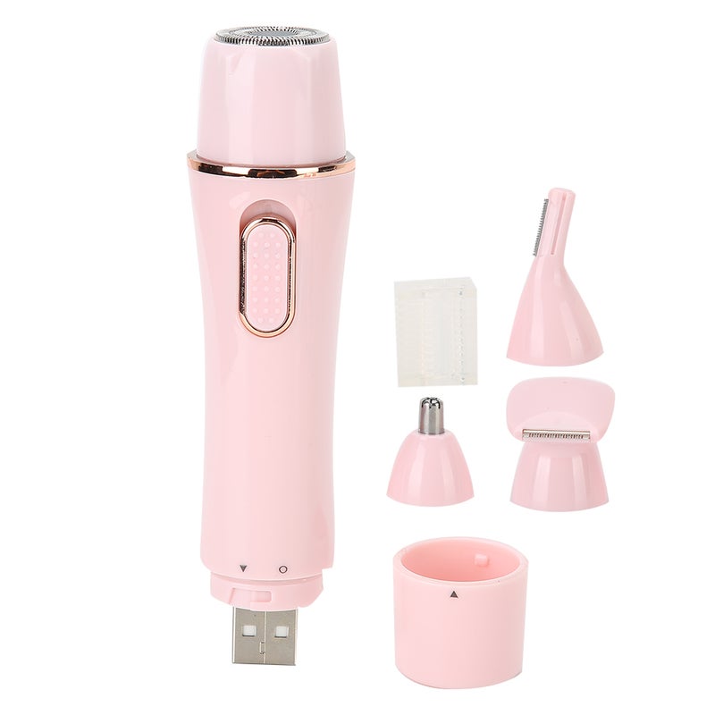 4 in 1 Electric Hair Shaver Epilator Portable Eyebrow Nose Hair Trimmer Pink (USB Charging) - Image 5