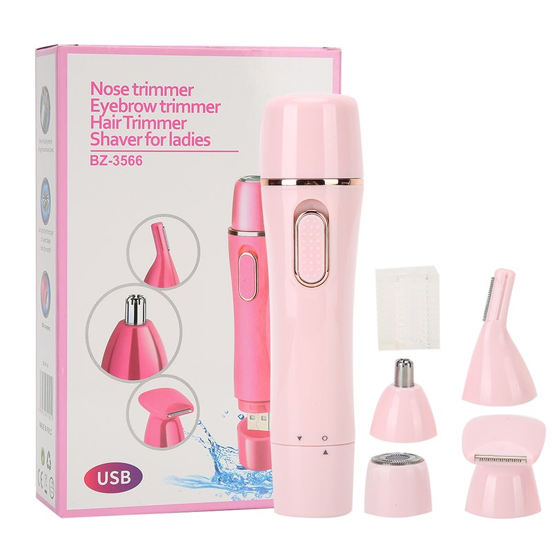 4 in 1 Electric Hair Shaver Epilator Portable Eyebrow Nose Hair Trimmer Pink (USB Charging) - Image 1