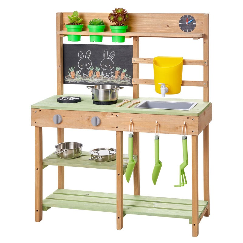 VEVOR Mud Kitchen, Outdoor Mud Kitchen for Kids, Wood Outdoor Play Kitchens with Stoves, Tank, Sink, Planting Shovels, Spatulas, Box, Cookware Pots and Accessories, Wooden Play Kitchens for Home, Lawn - Image 1