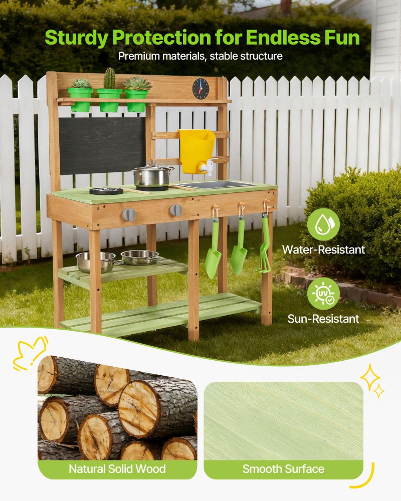 VEVOR Mud Kitchen, Outdoor Mud Kitchen for Kids, Wood Outdoor Play Kitchens with Stoves, Tank, Sink, Planting Shovels, Spatulas, Box, Cookware Pots and Accessories, Wooden Play Kitchens for Home, Lawn - Image 3