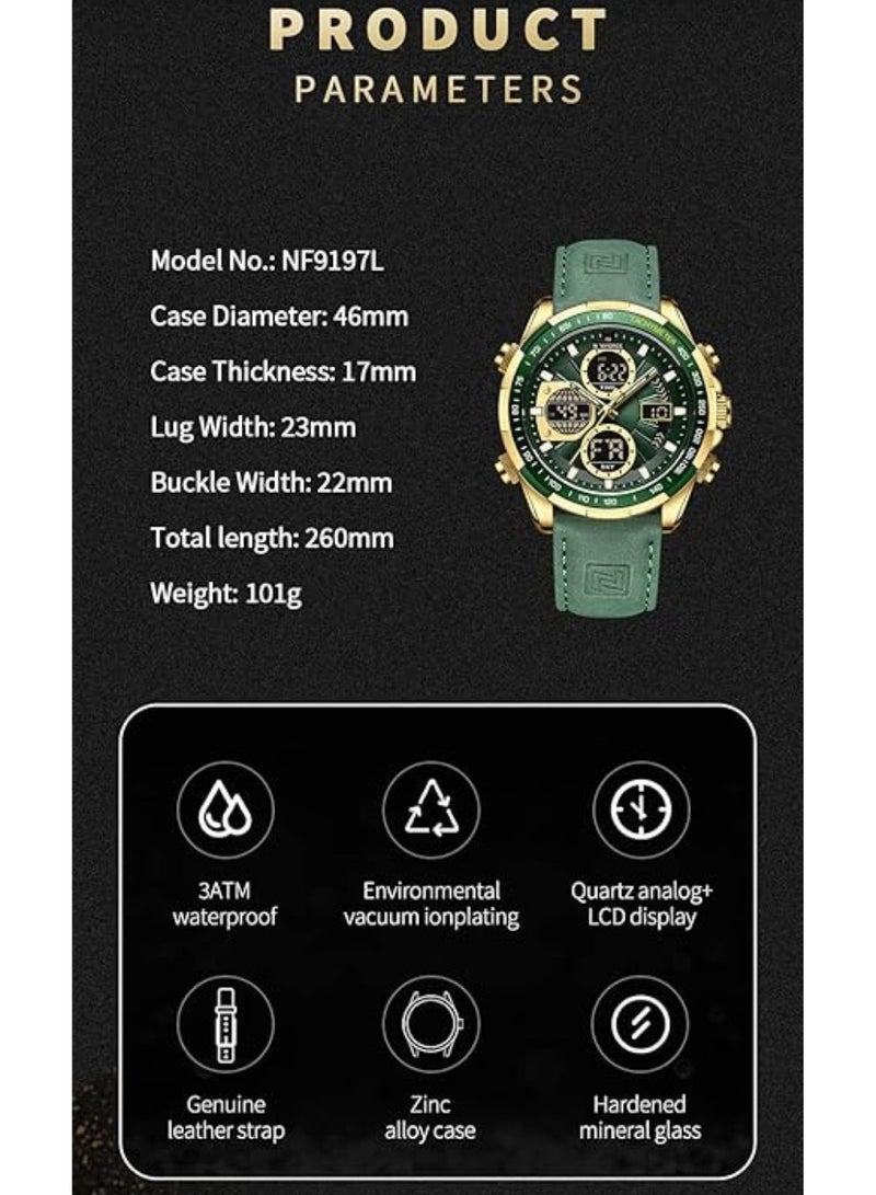 NAVIFORCE NAVIFORCE Men's Military Digital Watches Analog Quartz Waterproof Watch Sport Multifunctional Leather Chronograph Wristwatch NF9197L  - Image 5