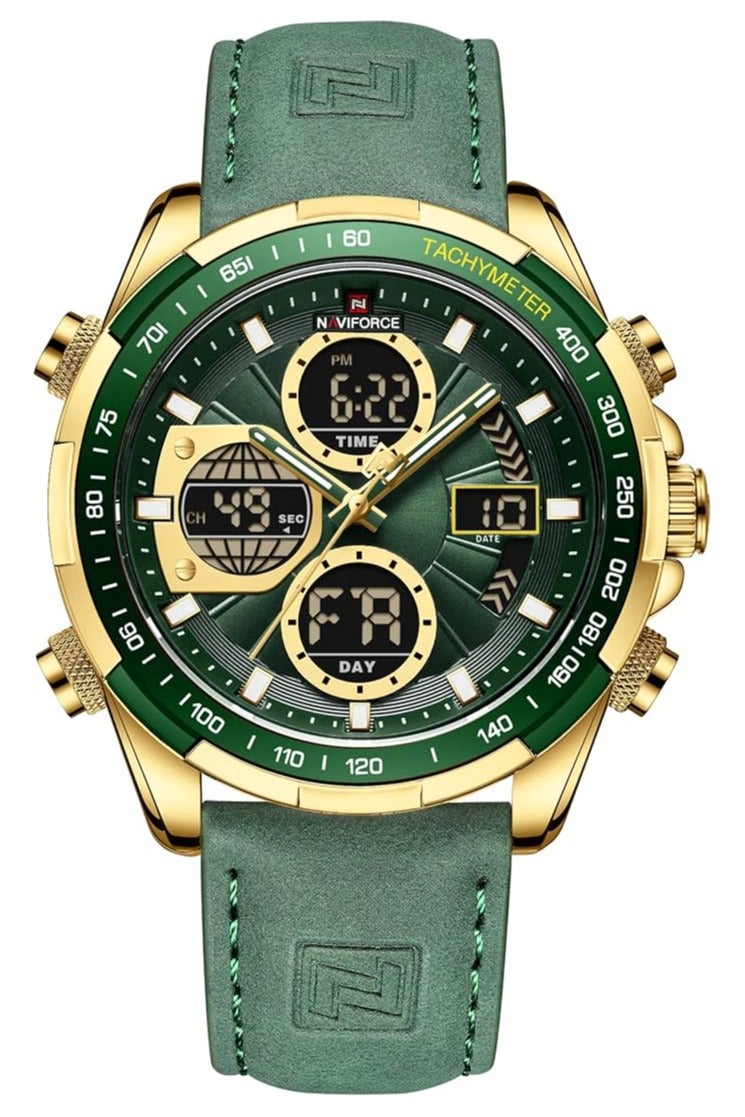 NAVIFORCE Men's Military Digital Watches Analog Quartz Waterproof Watch Sport Multifunctional Leather Chronograph Wristwatch NF9197L